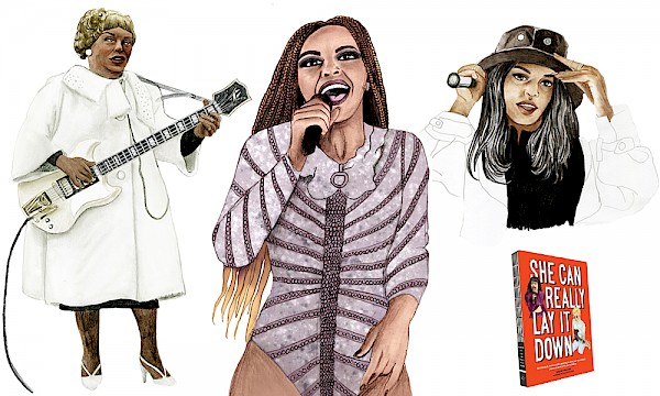 From left to right: Sister Rosetta Tharpe, Beyoncé and M.I.A.: Illustrations by Rachel Frankel