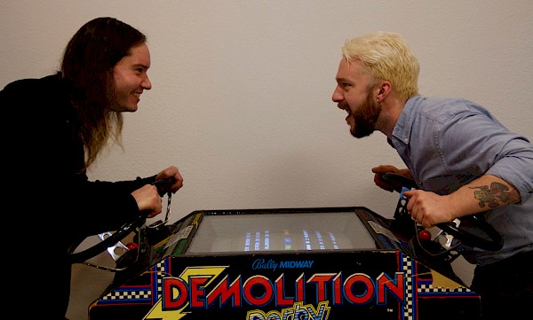 Hawthorne Game Exchange’s Skyler Stimson and Chris Hanson playing Demolition Derby: Photo by Jose Amandor