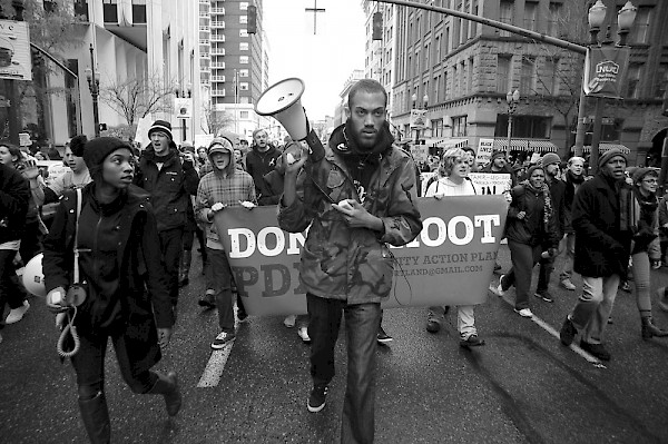 Waco the activist marching with Don’t Shoot PDX: Photo by Stephen Yates