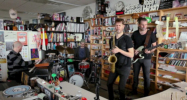 McCaslin (with Lindner, Lefebvre and Guiliana) performs on NPR's Tiny Desk Concert in Jan. 2017, a year after Blackstar's release. 