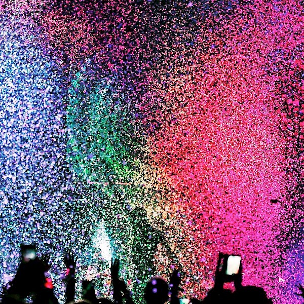 Confetti and Xylobands have become hallmarks of Coldplay shows, as seen in this photo from their show in Edmonton, Alberta, earlier in their current tour