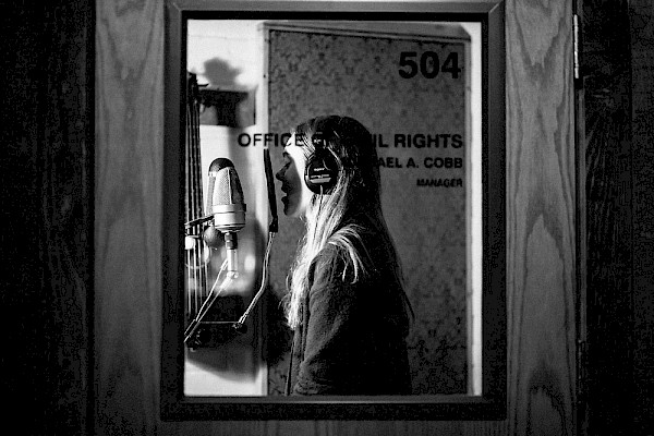 Johanna Söderberg of First Aid Kit recording vocals for 'Ruins' in early 2017