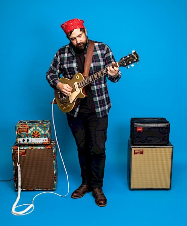 Benson’s style is instantly classic and that includes the custom-designed, protective canvas amp covers (above) handmade by Cully Craft, which is run by local seamstress and songwriter Kelli Schaefer: Photo by Sam Gehrke